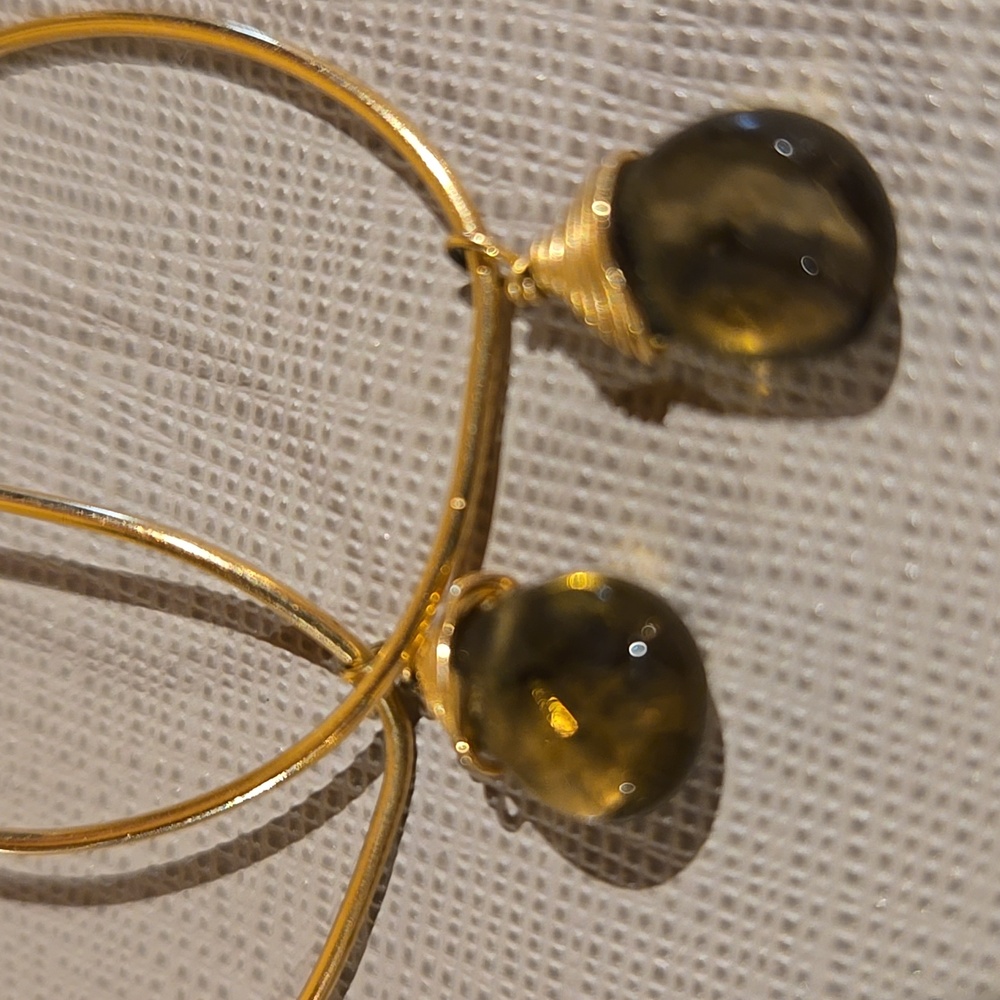 Elegant Gold Hoop Earrings with Purple/brownish Gemstone - Picture 3 of 8